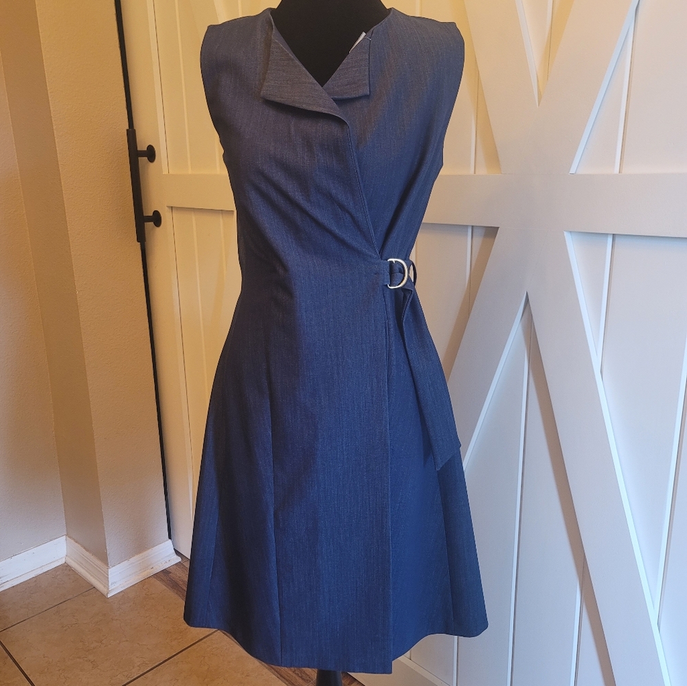 Calvin Klein Navy Wrap Midi Dress